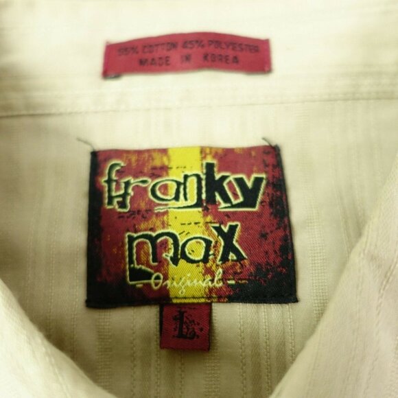 Franky Max Cotton Blend Men's Large Brown Stripe Button-Up Long-Sleeve Shirt - Picture 3 of 5